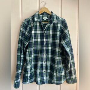 LL Bean Womens Blue and Green Plaid flannel Shirt szL